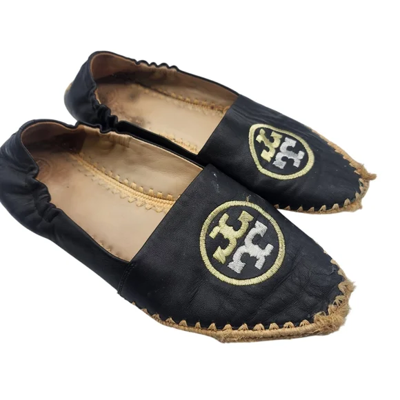 Tory Burch Women's Black Top Leather‎ Espadrille Size 8 (FLAWED) - Picture 6 of 7